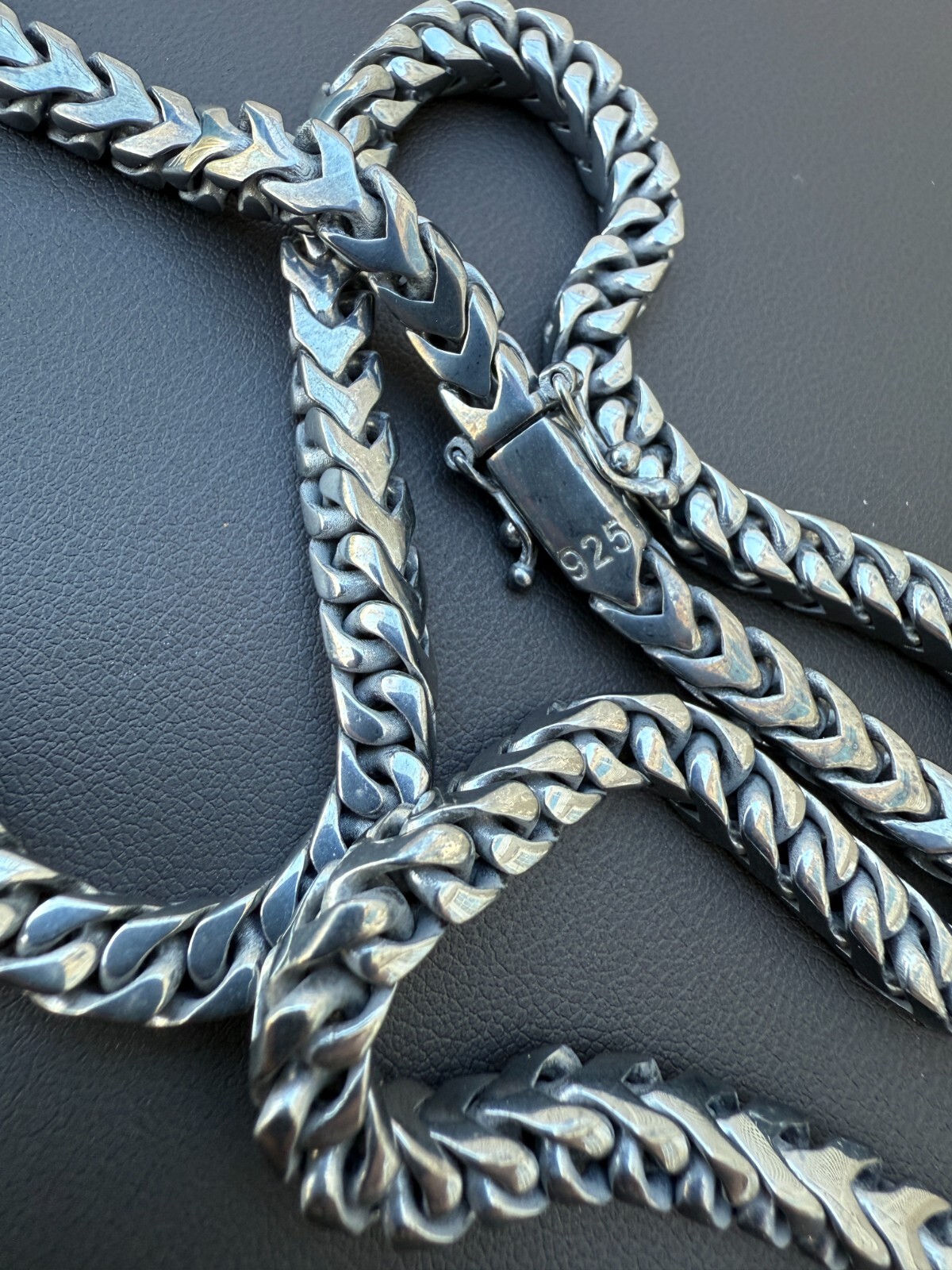 Handmade Franco Chain Necklace Black Rhodium Over Real 925 Silver Box Lock 6mm