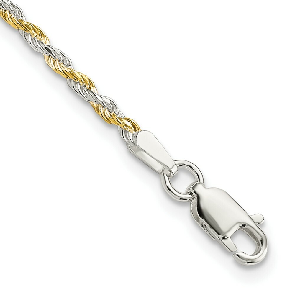 Sterling Silver Bi-Color Rope Chain 7″, 8″, 16″, 18″, 20″, 22″, 24″, 26″ Lengths