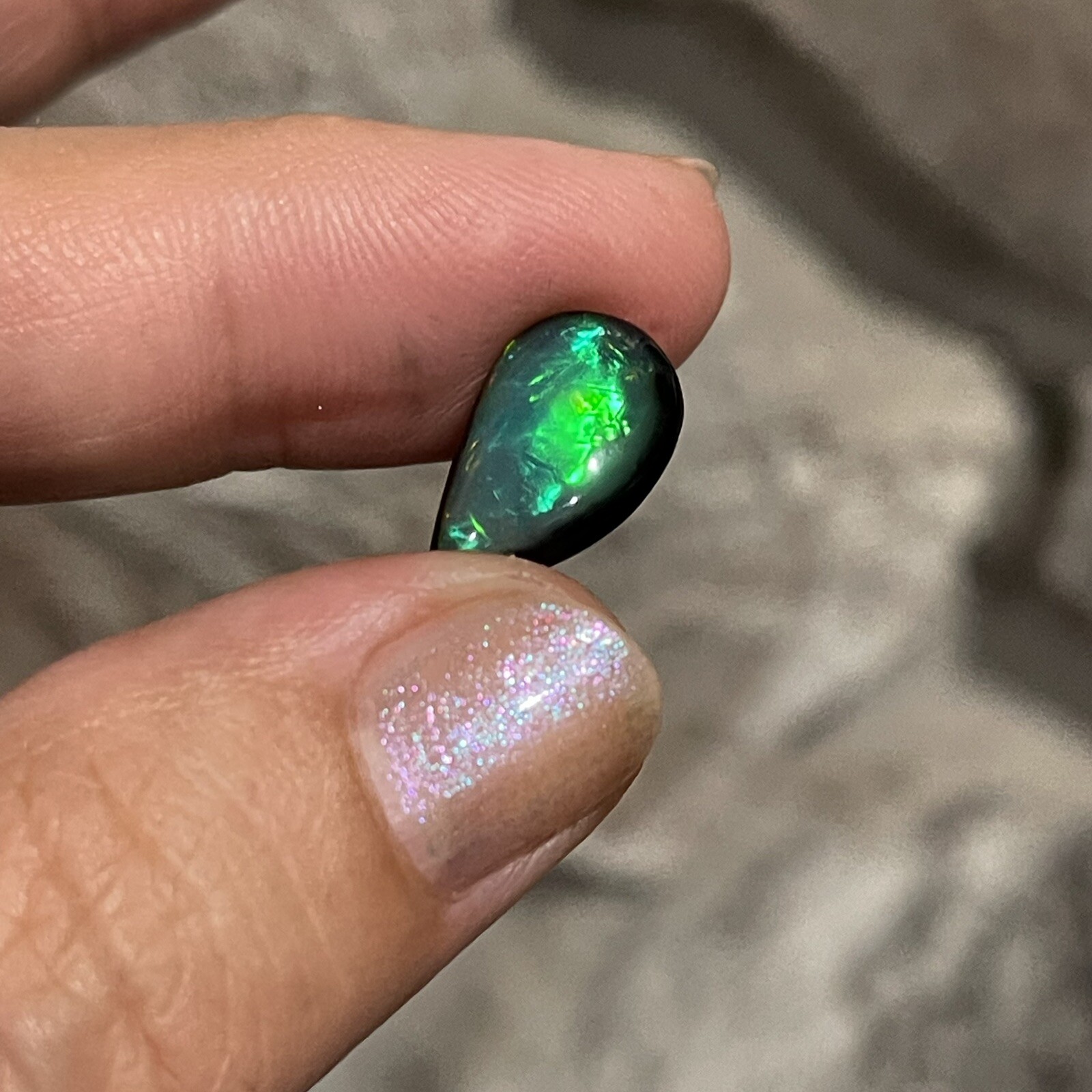 2.65ct 15x10x3.8mm Evil Eye Smoked Ethiopian Welo Opal Teardrop Cabochon Gem