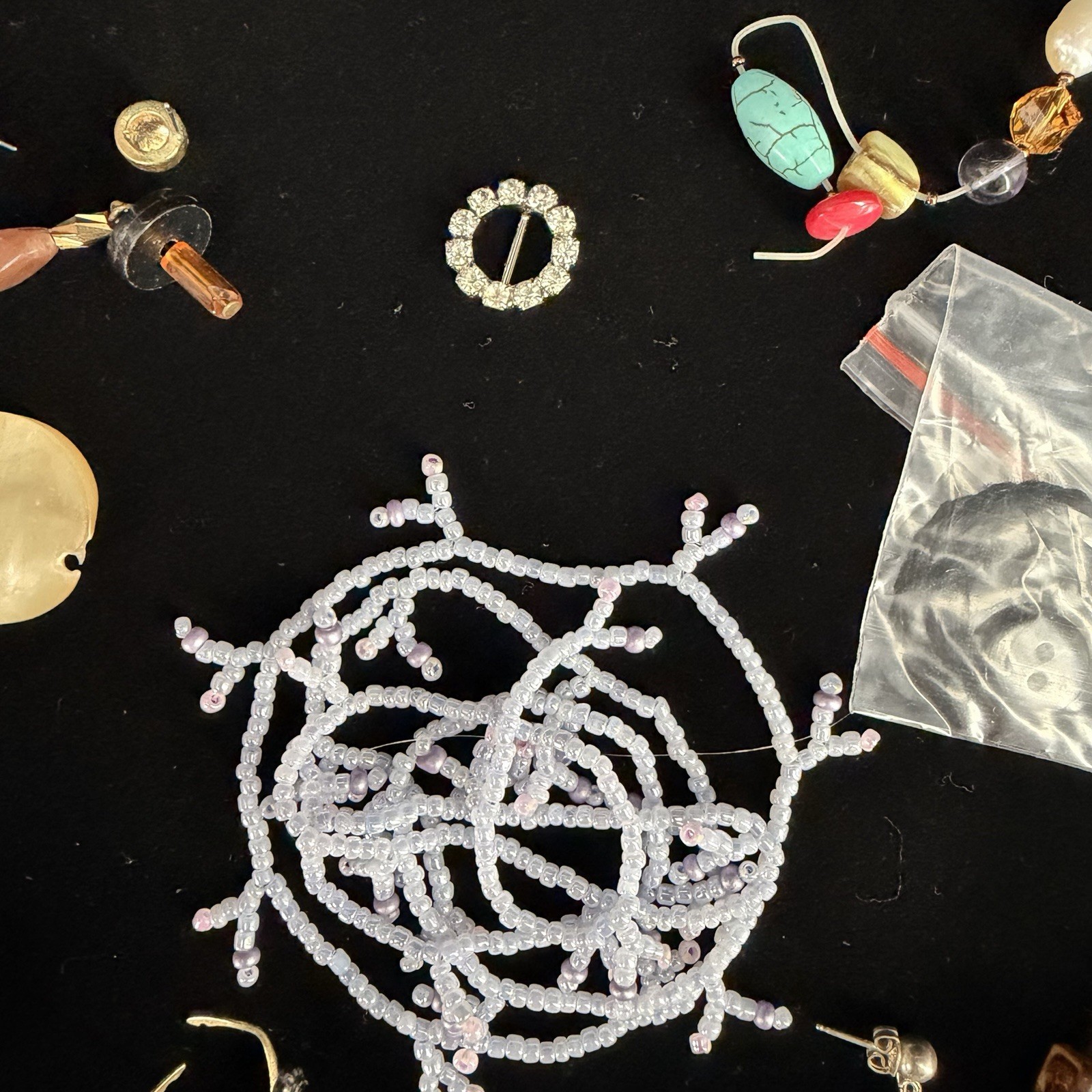 Vintage Jewelry Repair Craft Lot Beads Buttons Findings Earrings 114g