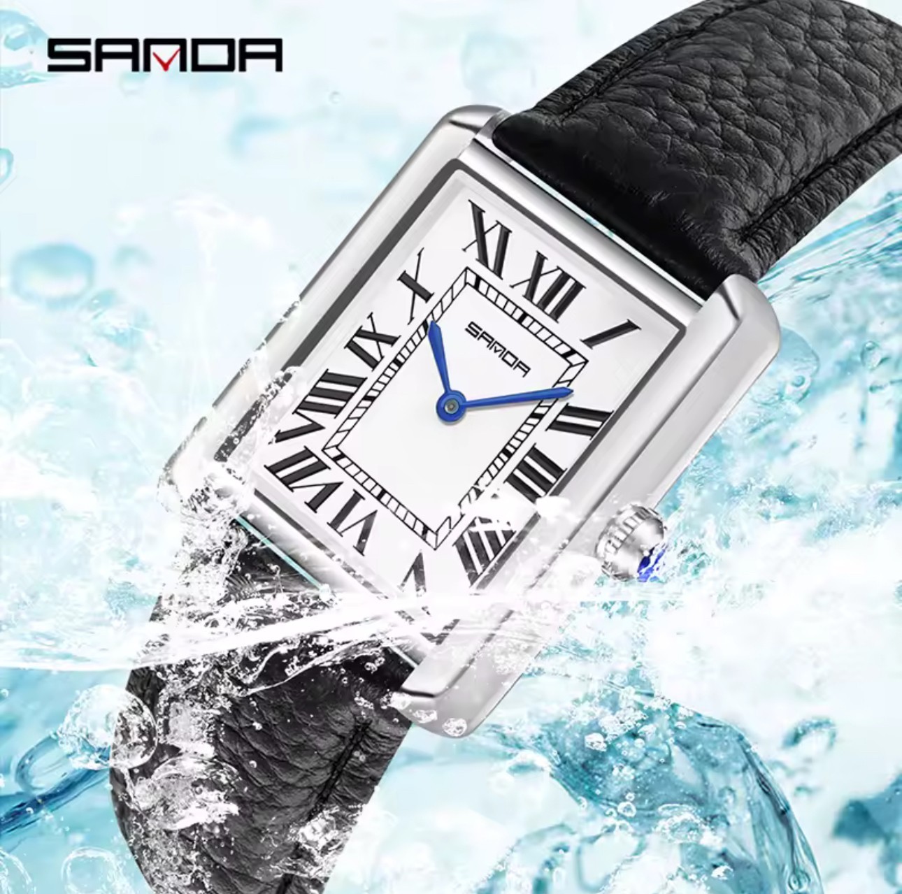 SANDA Men’s Watch Classic Roman Numeral Silver Dial Stainless Steel Bracelet