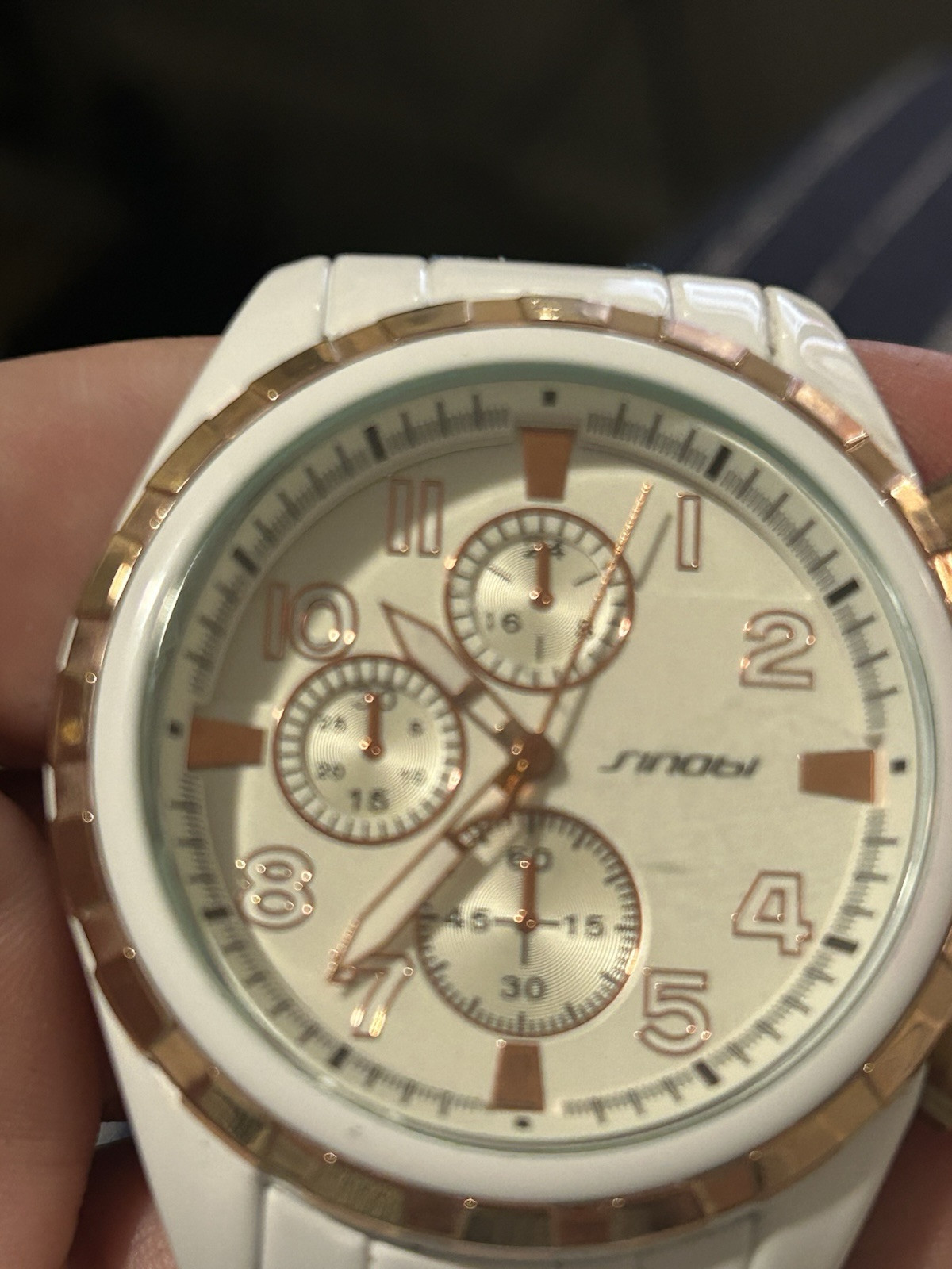 Sinobi Chronograph Watch Mens Stainless Steel White Tone Quartz Casual Big Dial