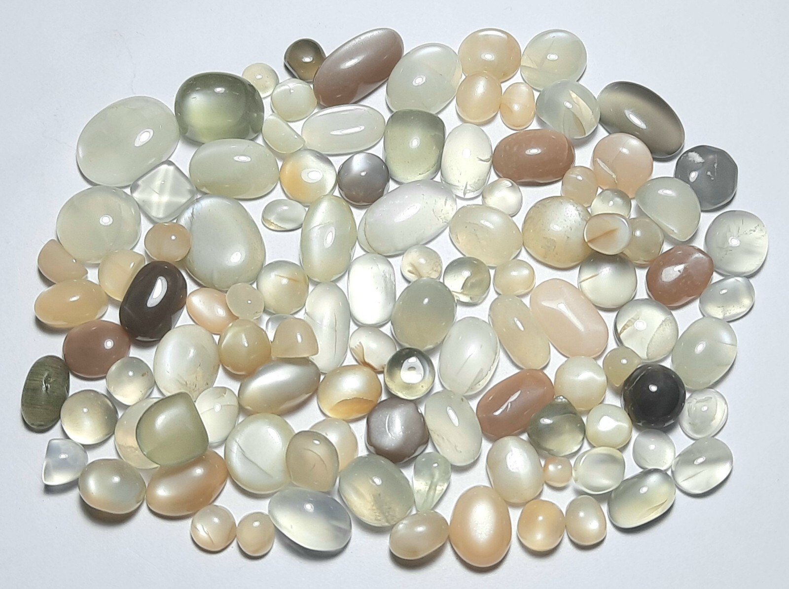 White Grey Peach Chocolate Moonstone Mix 100 Carat Lot Cabochon Free Shipping