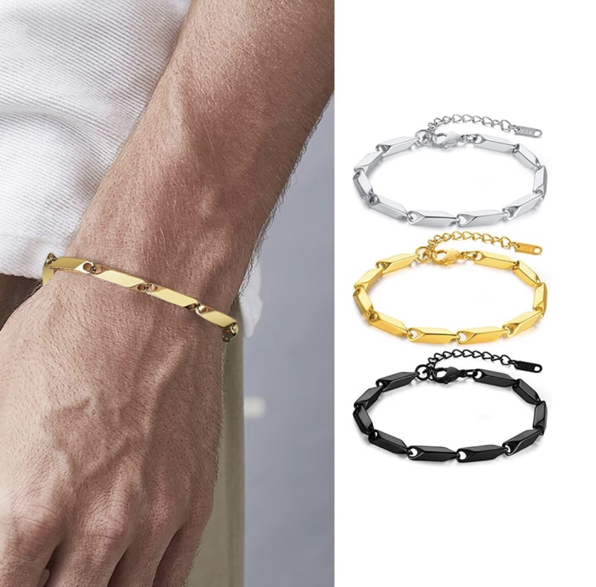 Fashion Jewelry Gold Silver Or Black Link Chain Stainless Steel Bracelet 1-73