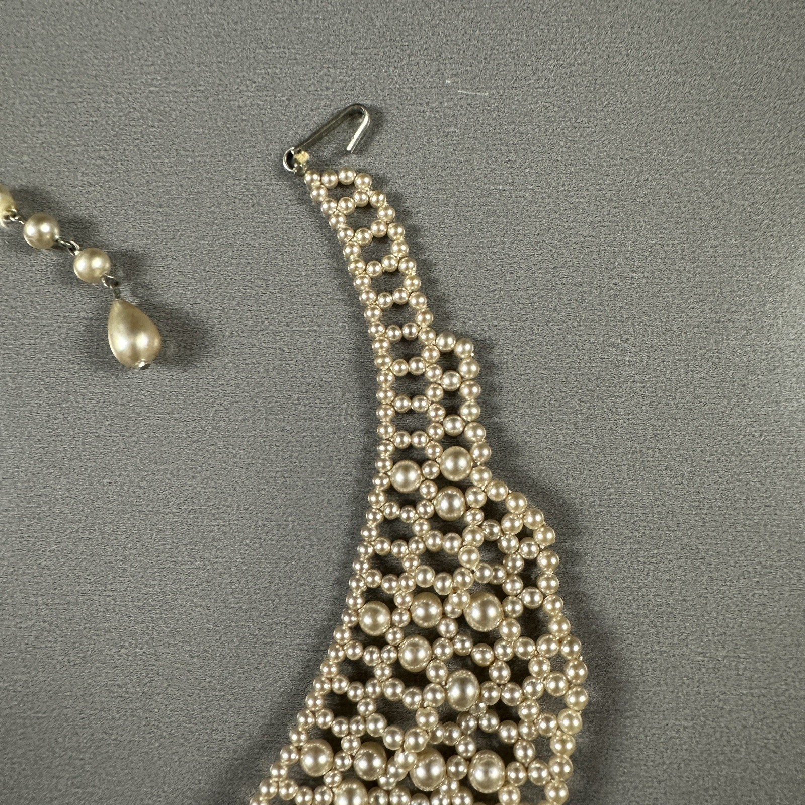 Vintage Beaded Necklace Bib Collar Choker Cream 13″