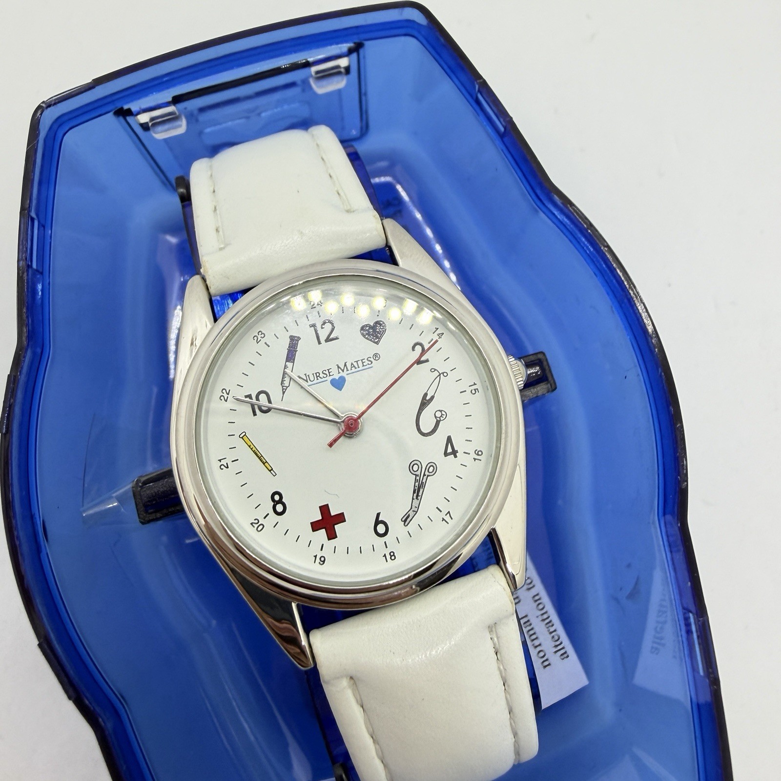 Nurse Mates symbols women’s nurse watch water-resistant leather strap – White