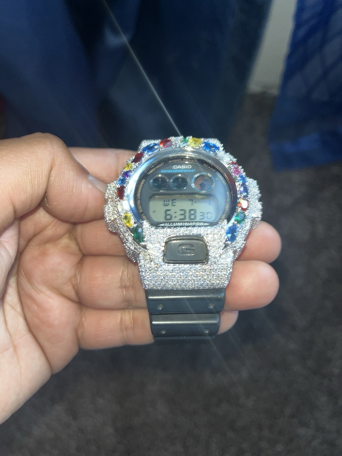 Casio G-SHOCK 6900 Digital Quartz 200m Black Resin Band 925.Silver diamond watch