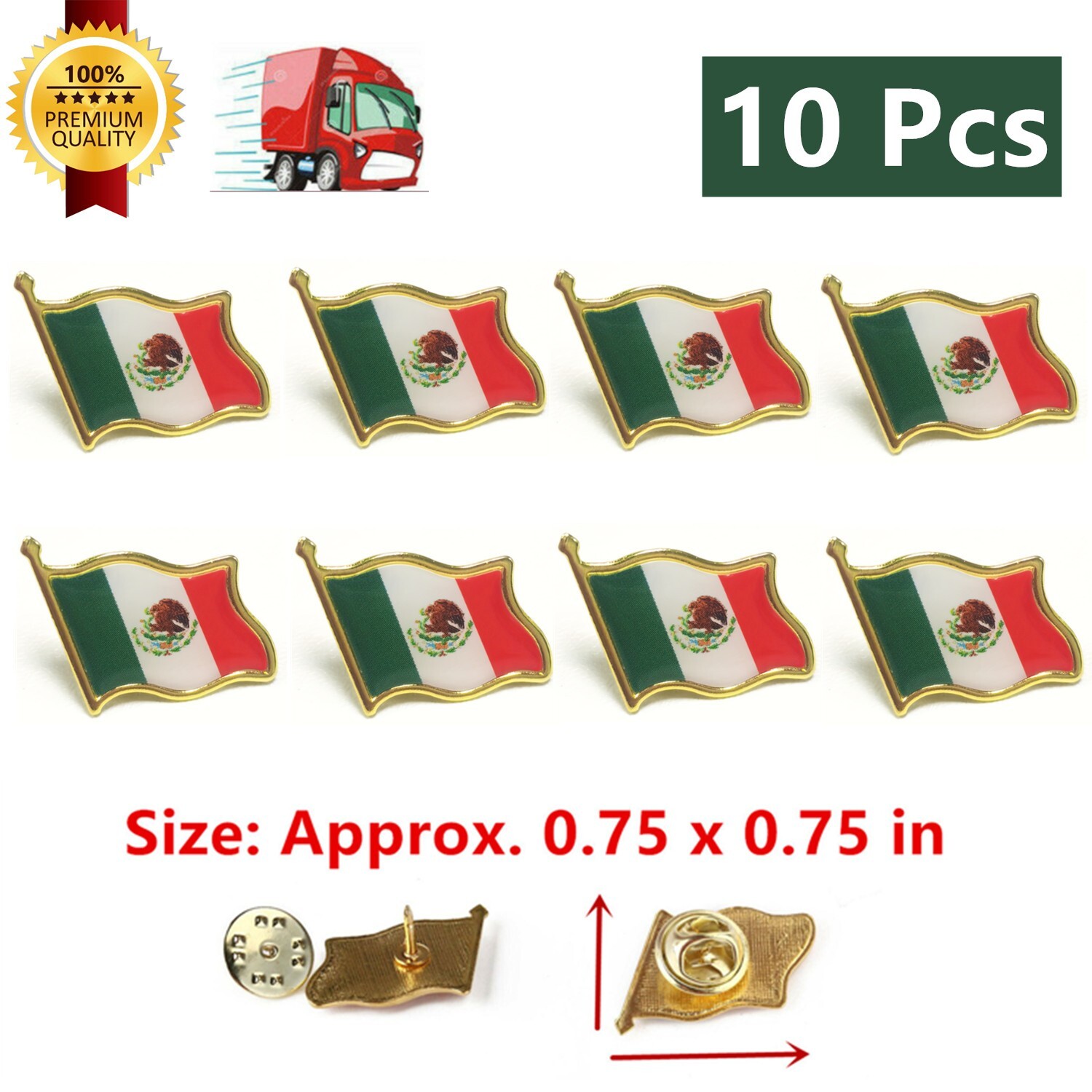 10 Pcs Mexico MX Country National Flag Lapel Pin Badge Brooches Metal Emblems