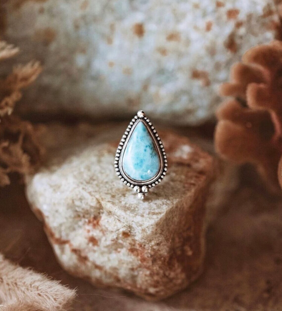 Nice Caribbean Larimar Gemstone 925 Sterling Silver Handmade Ring All Size S-40