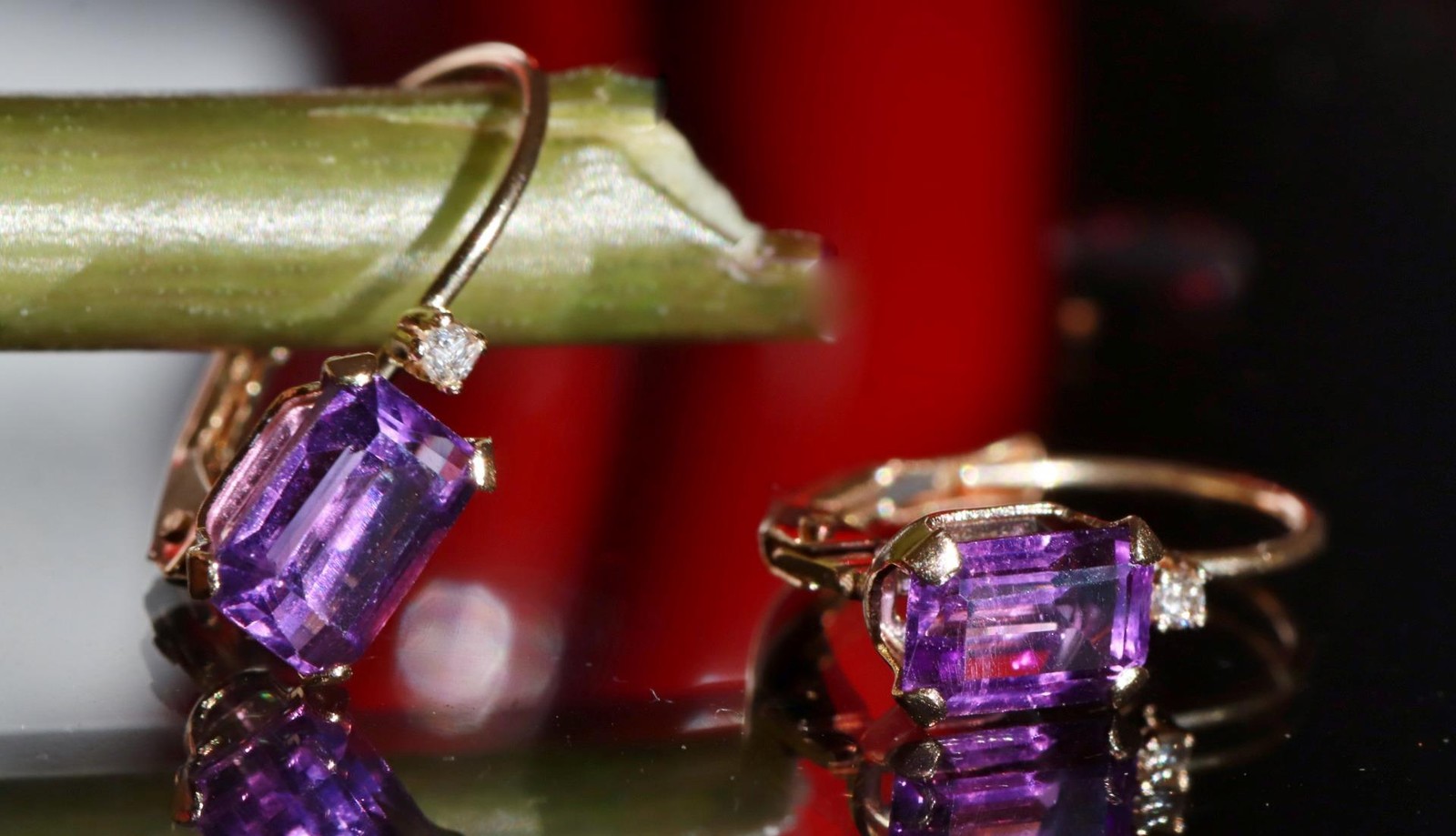 14k yellow gold earrings 0.82ct amethyst diamond 0.61″ dangle 0.91gr N3685