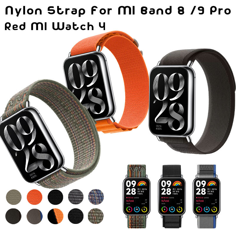 Weave Nylon Fabric Band Strap for Xiaomi MiBand 8 9 Pro Red Mi Watch 4 Bracelet