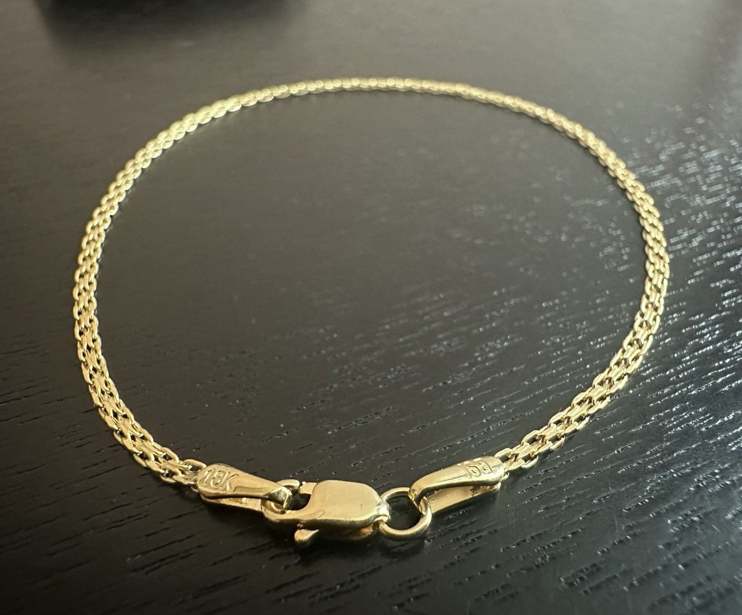 18k Solid Gold Bismark Chain Bracelet, 7.5 Inches Lobster Clasp, Signed, 1.0g