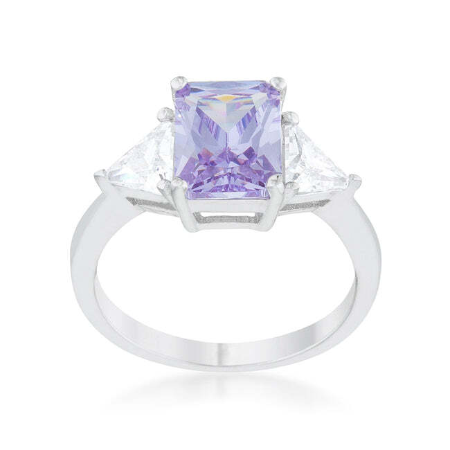 Classic Lavender White Gold Rhodium Plated Engagement Ring Cubic Zirconia 4.5ct