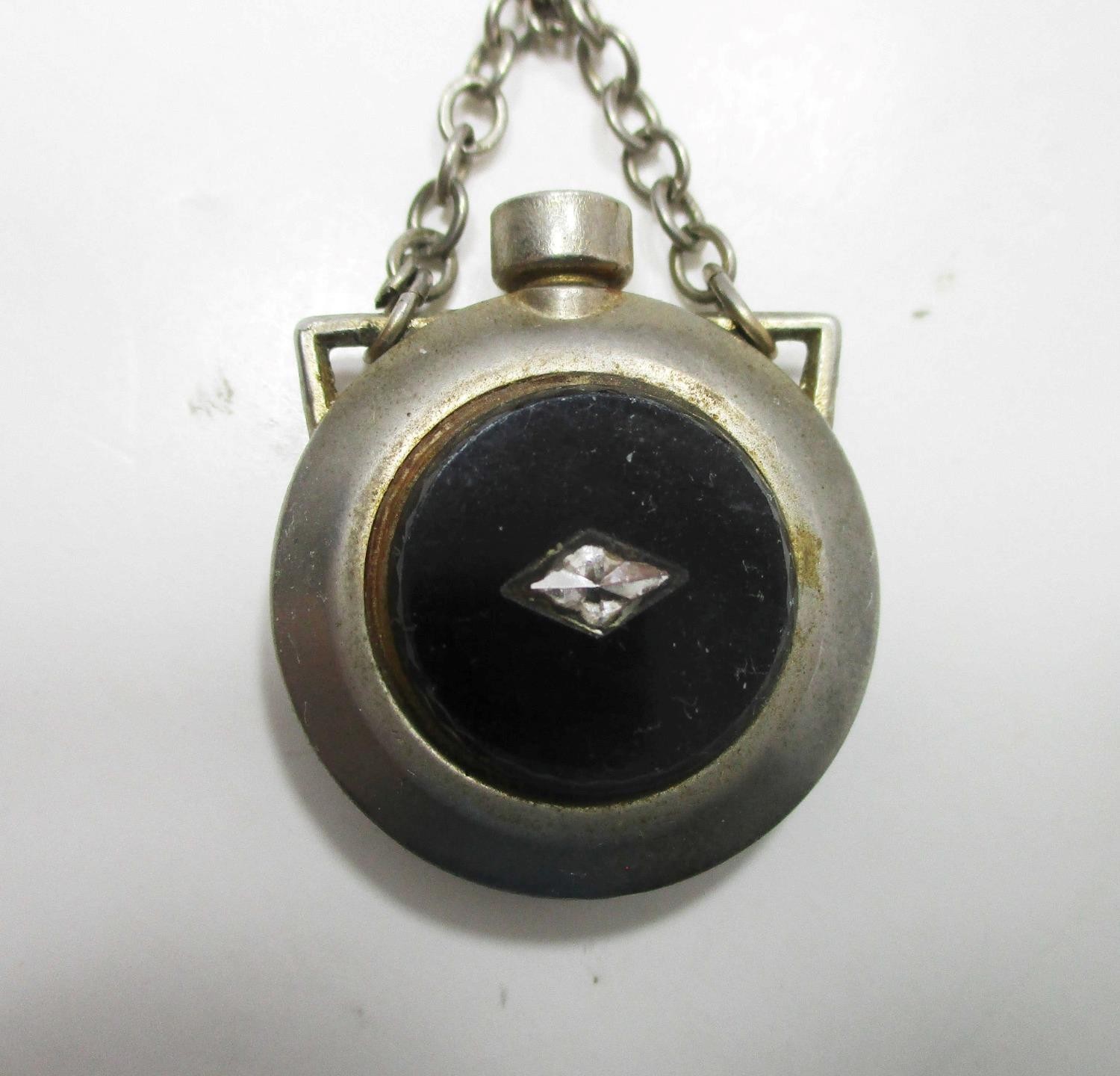 Vintage Miniature Perfume Bottle Flask Gold-Tone 22″ Chain Necklace Pendant