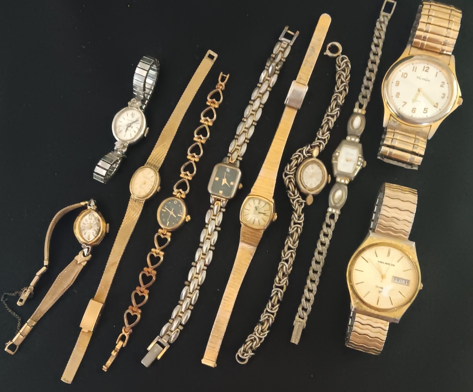 H watch lot 10 watches Hamlin Homer Helbros gold silver tone parts or repair