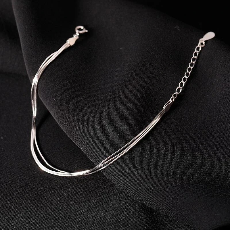 Women’s 925 Sterling Silver Multilayer Snake Chain Foot Ankle Bracelet New USA