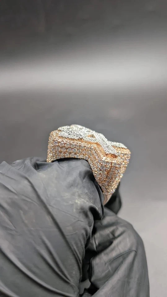 Custom Iced Out 2X Round Lab Created Diamond Number Ring 14K Rose Gold Plated