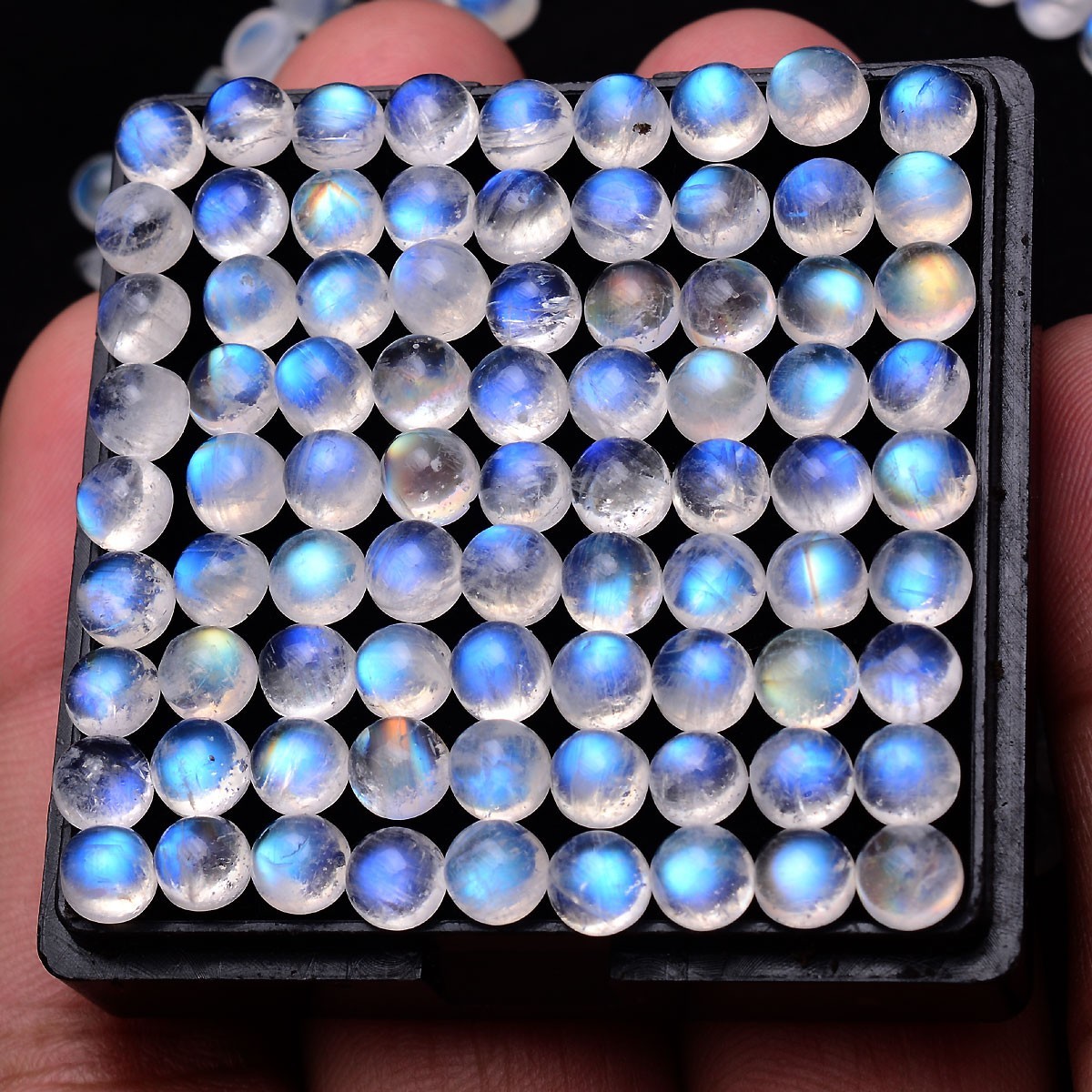 27 Pcs Natural Rainbow Moonstone 5mm Finest Quality Round Cabochon Gemstones Lot