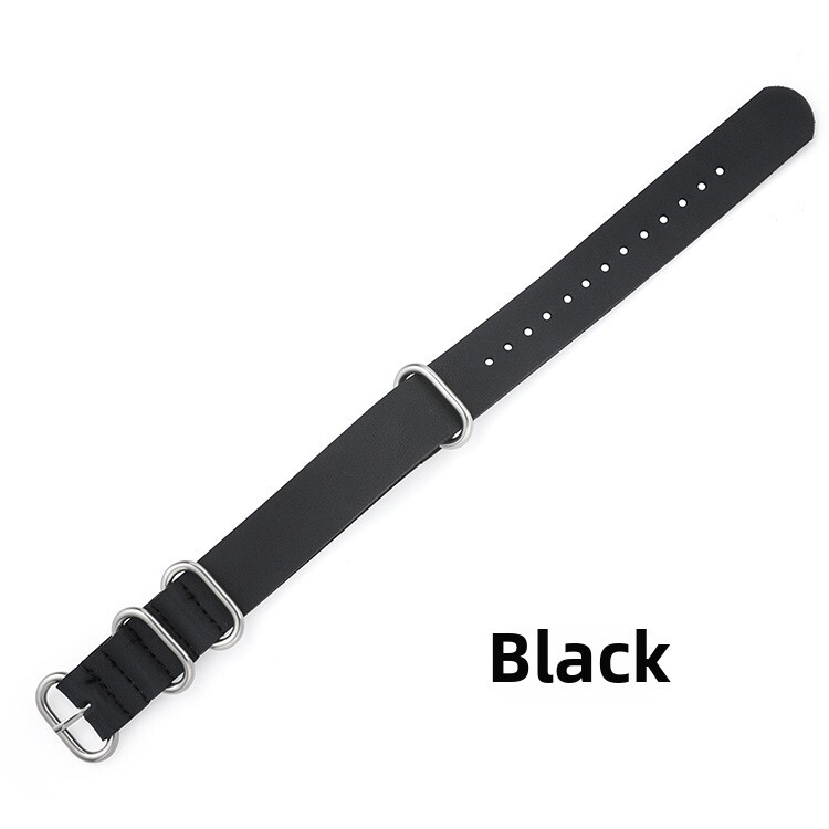 Thicked Leather Watch Band Thick Round Ring Buckle One Pass Strap 18/20/22/24mm