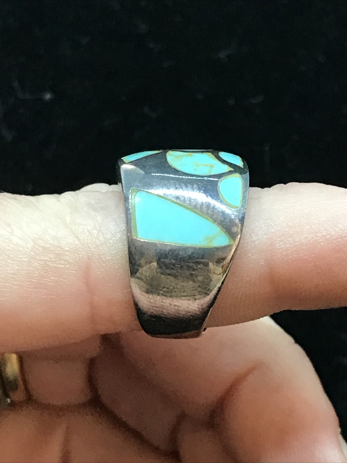 Vintage Native American Sterling Silver Makers Marked Turquoise Ring sz 5.5
