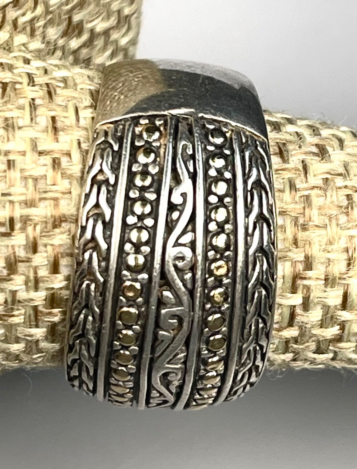 EFFY 925 Sterling Silver 18K Gold Wide Dome Bali Scroll Band Ring Size 9.5