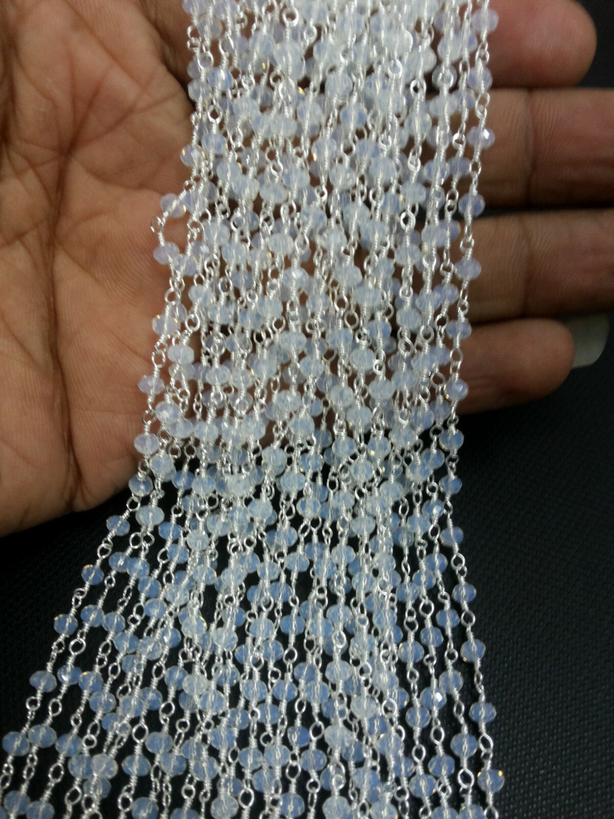 10 Feet Opal Quartz Rondelle Faceted 3-4mm Beads Rosary Chain Silver Wire