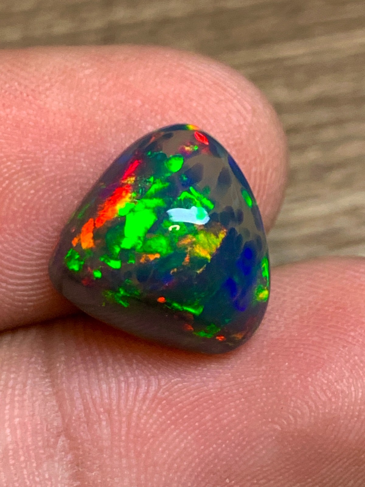 Ethiopian Black Opal Honeycomb Pattern 5crt Pear Cabochon Rainbow Fire Loose Gem