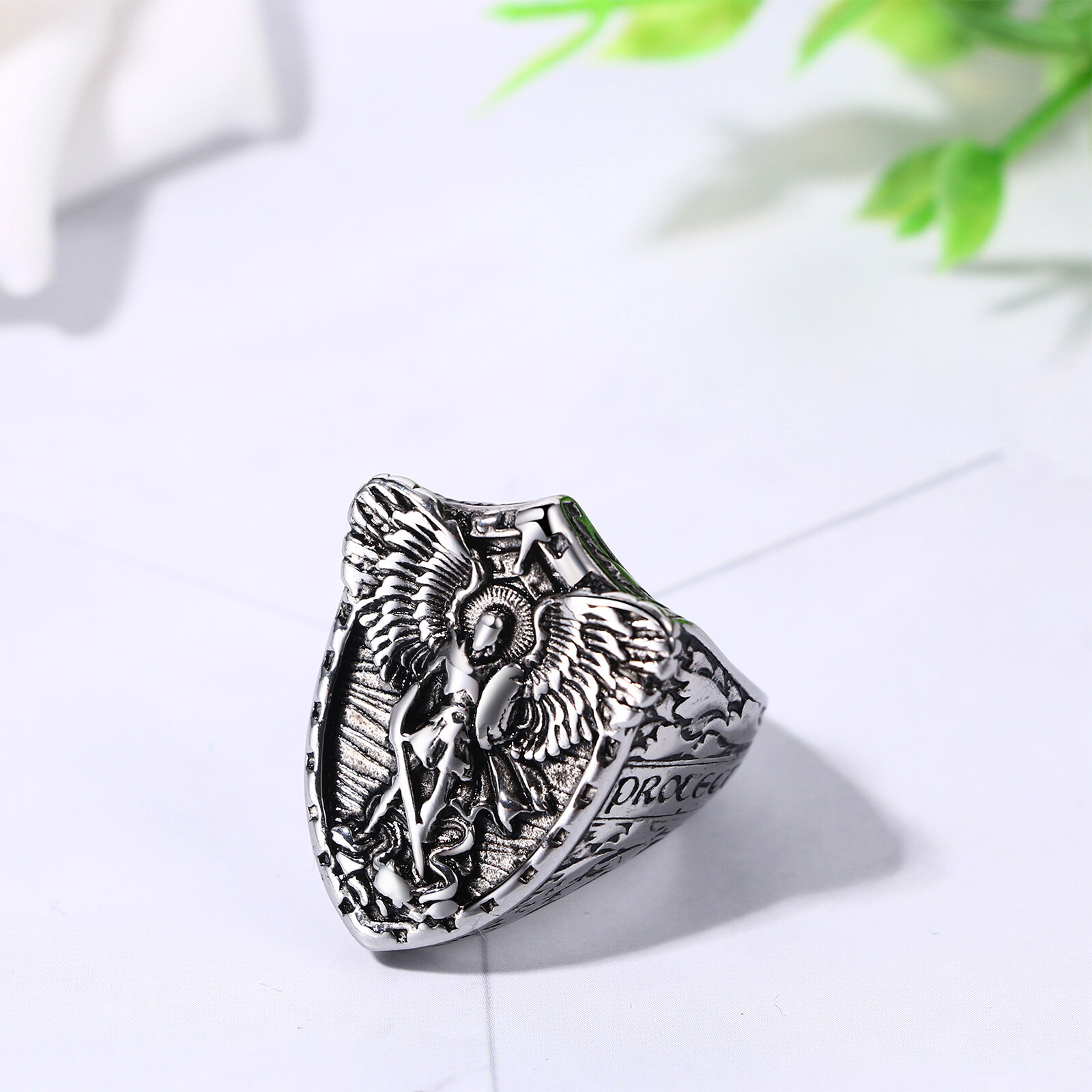 Archangel Saint Michael Ring Men’s Shield Knight Ring Stainless Steel Catholic