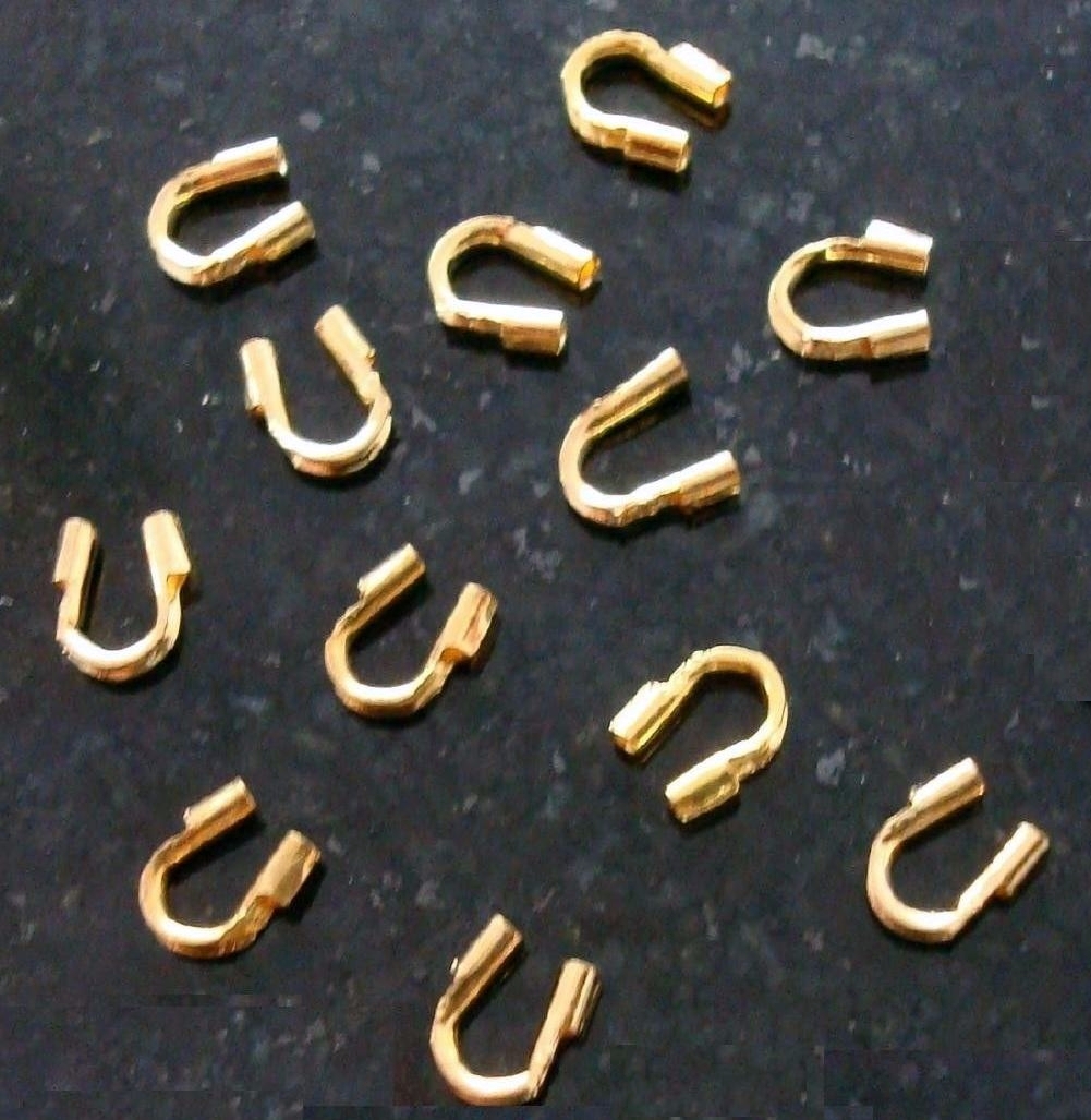 12 Steel wire protectors gold plated crimping loop protect wire to clasp FPC091