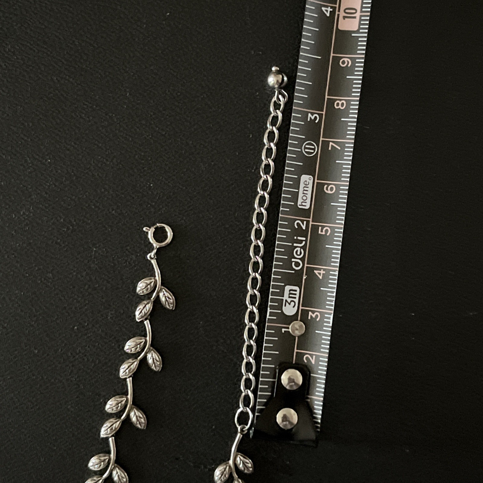 Sterling Silver Abstract Leaf & CZ Unique Necklace With 3” Adjustable Extender