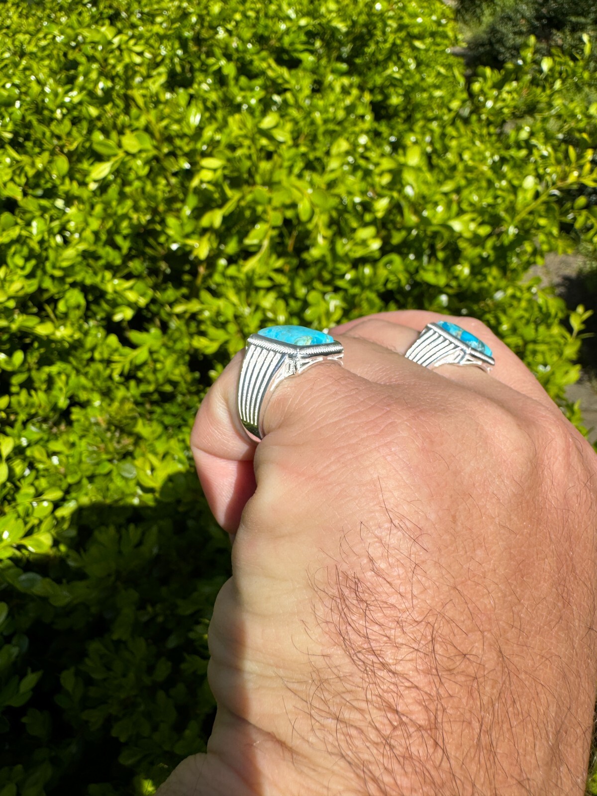 Blue Genuine Turquoise Stone Mens Real 925 Silver Ring Size 6 7 8 9 10 11 12 13