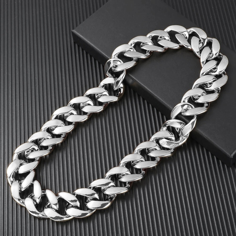 Miami Cuban Link 32″ Chain Silver Plated 32mm Wide Link Big Hip Hop D32