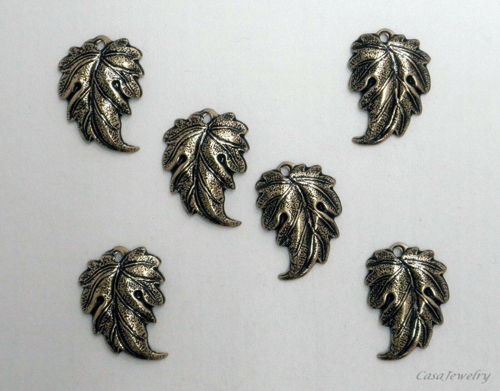 #3453 ANTIQUED GOLD LEFT & RIGHT LEAVES W/TOP HANG HOLE – 12 Pc Lot (6 Pair)