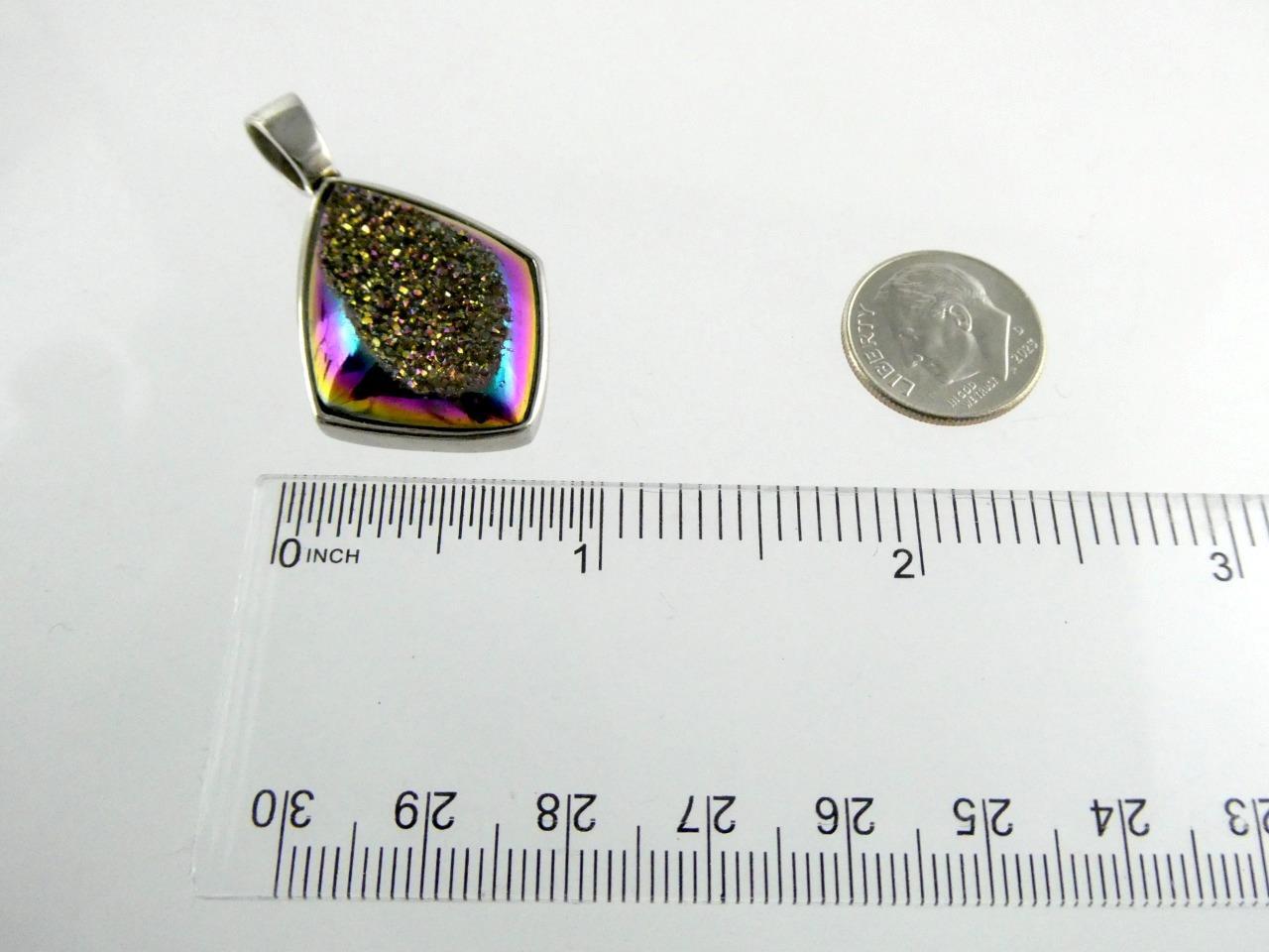 JH Sterling Silver Druzy Aura Quartz Pendant 925 1.5 Inch Length 8.8 Grams