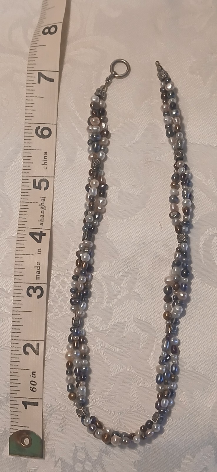 Multicolor 3 Strand Pearl Beaded Wrap Around Bracelet, 7.5″, Missing Clasp Hook
