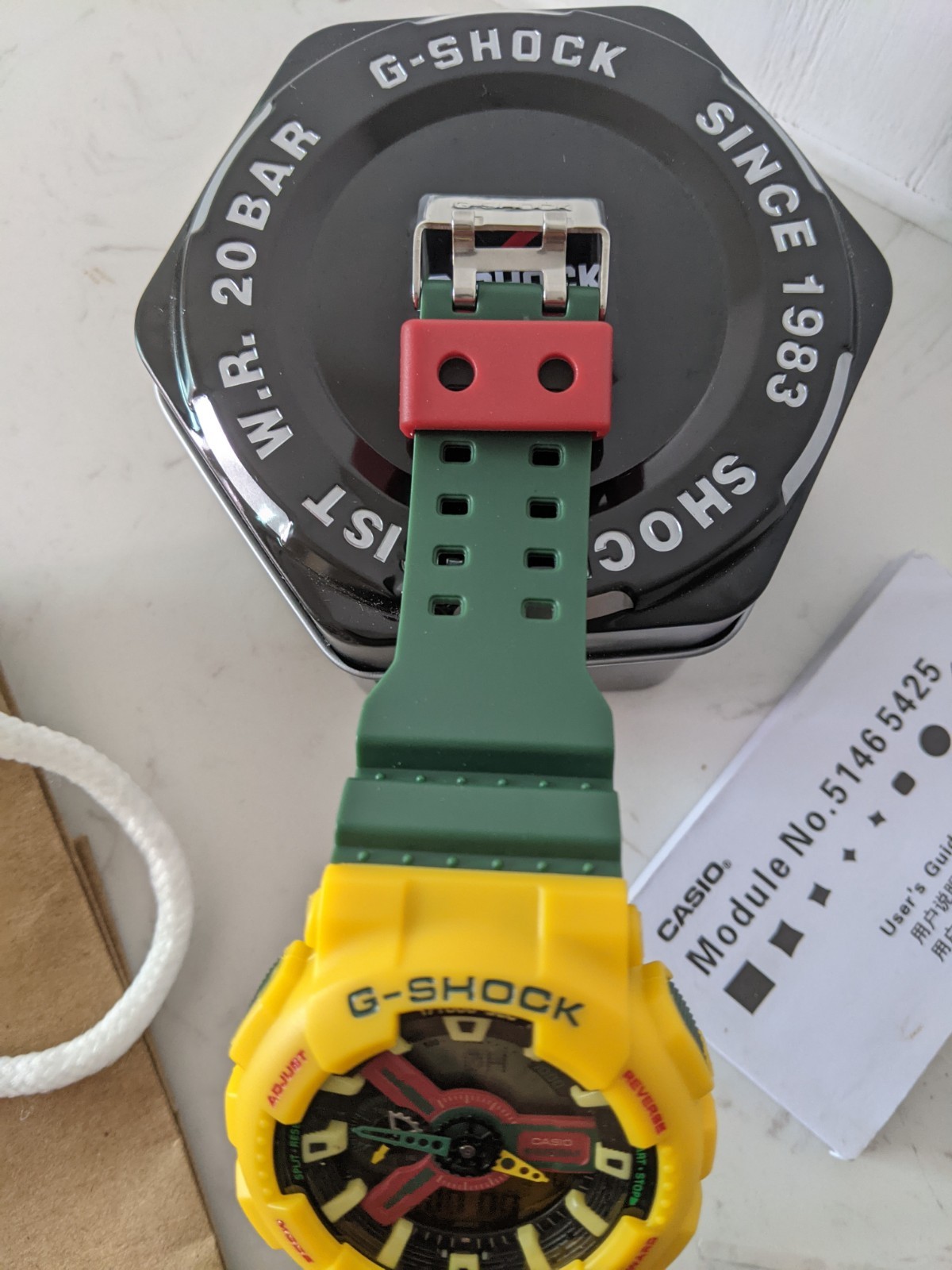 Casio G-Shock GA-110 Men’s Analog Digital Watch Yellow Green Box Papers