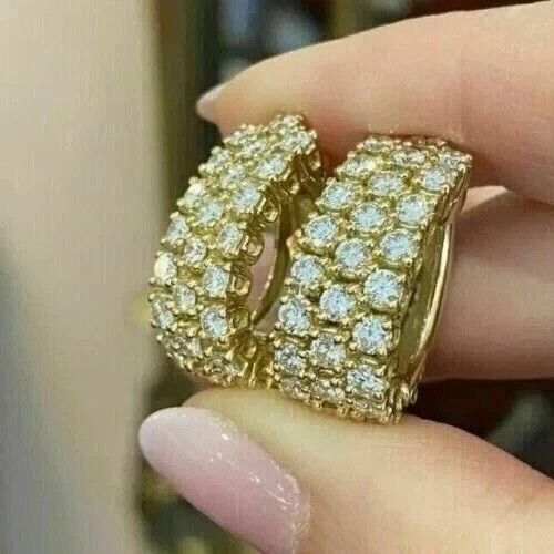 Women’s Huggie Hoop Earrings Round Cut Simulated Diamond 925 Starling Silver