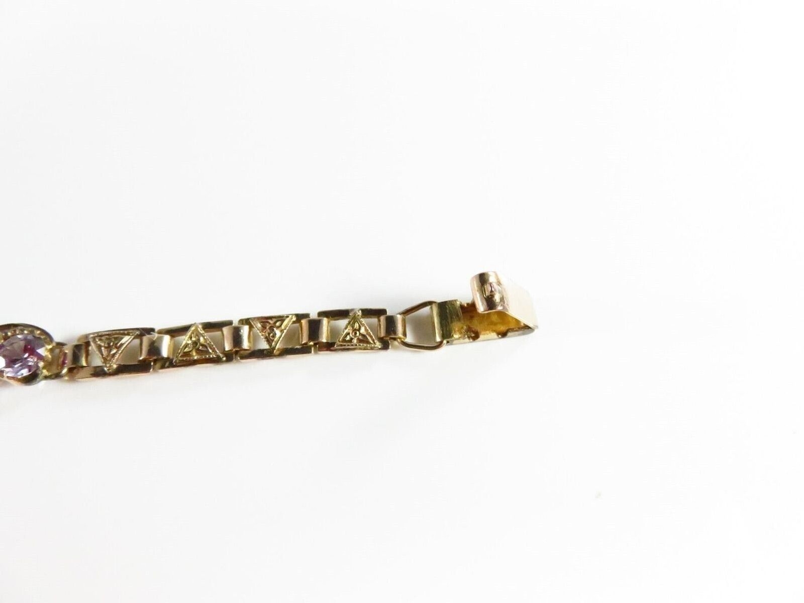 Vintage 9K Gold Lab Created Purple Sapphire & Quartz Bracelet 7″ Length