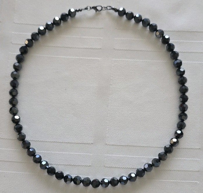 CUSTOM!!! Swarovski Black Jet AB Hematite 2X Necklace 18-20″ 8mm Round Crystals
