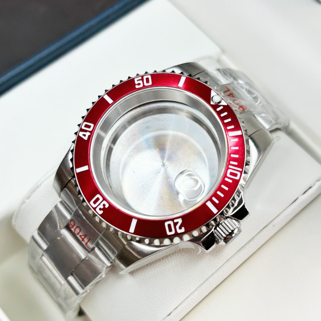 Fit NH34 NH35 NH36 Movement 40mm Silver Brushed 20ATM Watch Case Red Bezel Mod