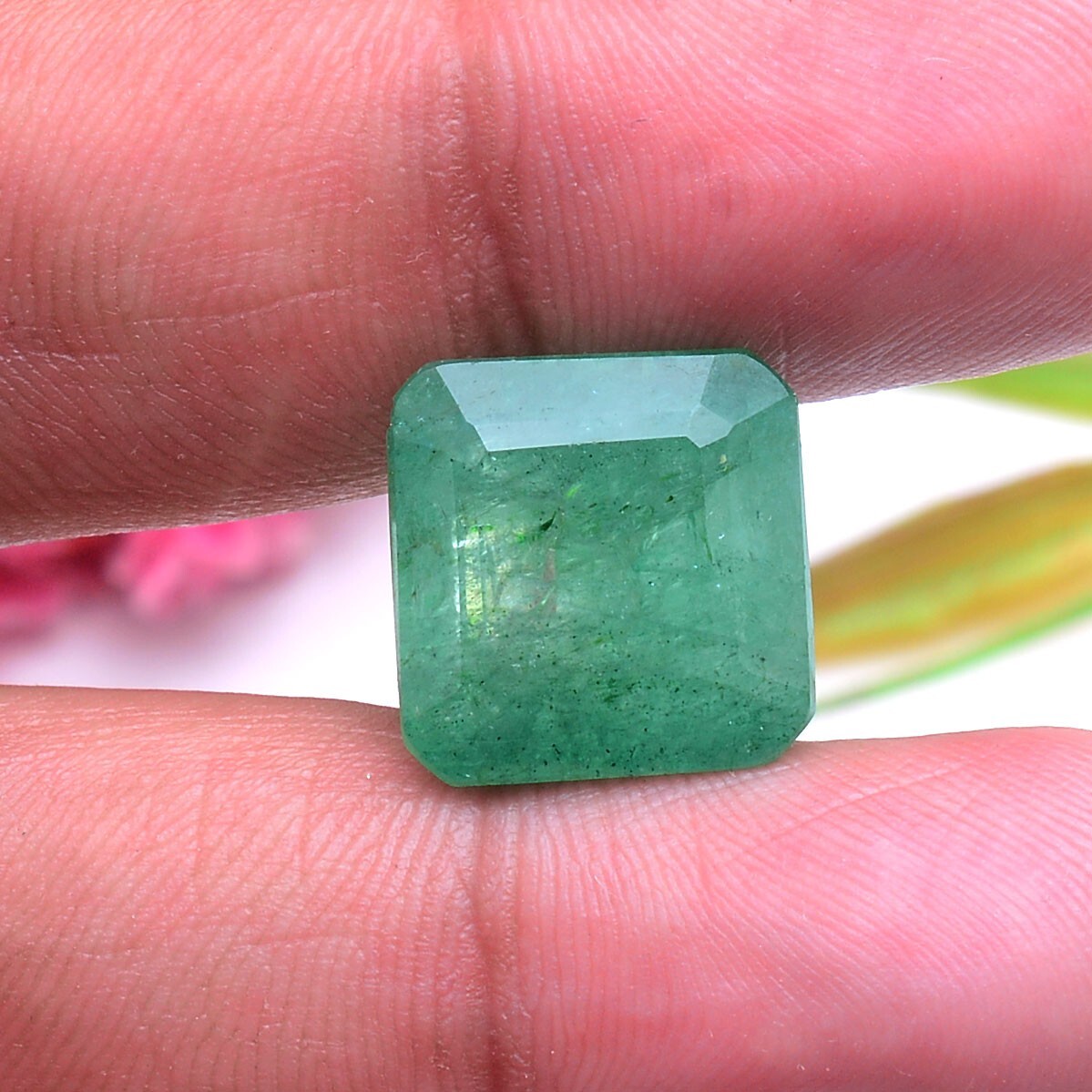 13.50 Cts Natural Brazilian Emerald 14mm Cushion Cut Stunning Ring Size Gemstone