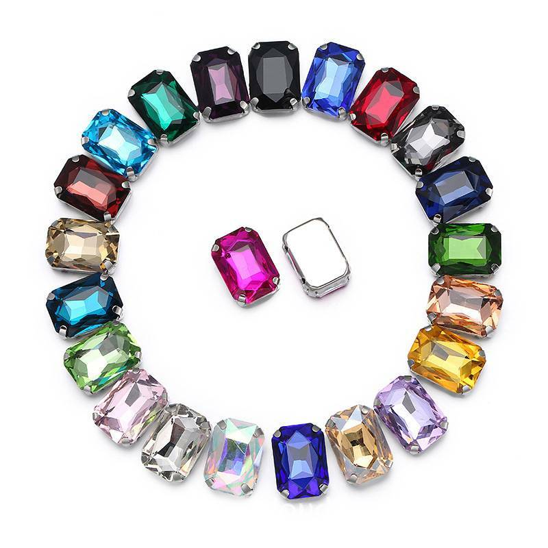 10pcs Sew On Rectangle Glass Crystal Rhinestones Flat Back Claw Cup Crafts Beads