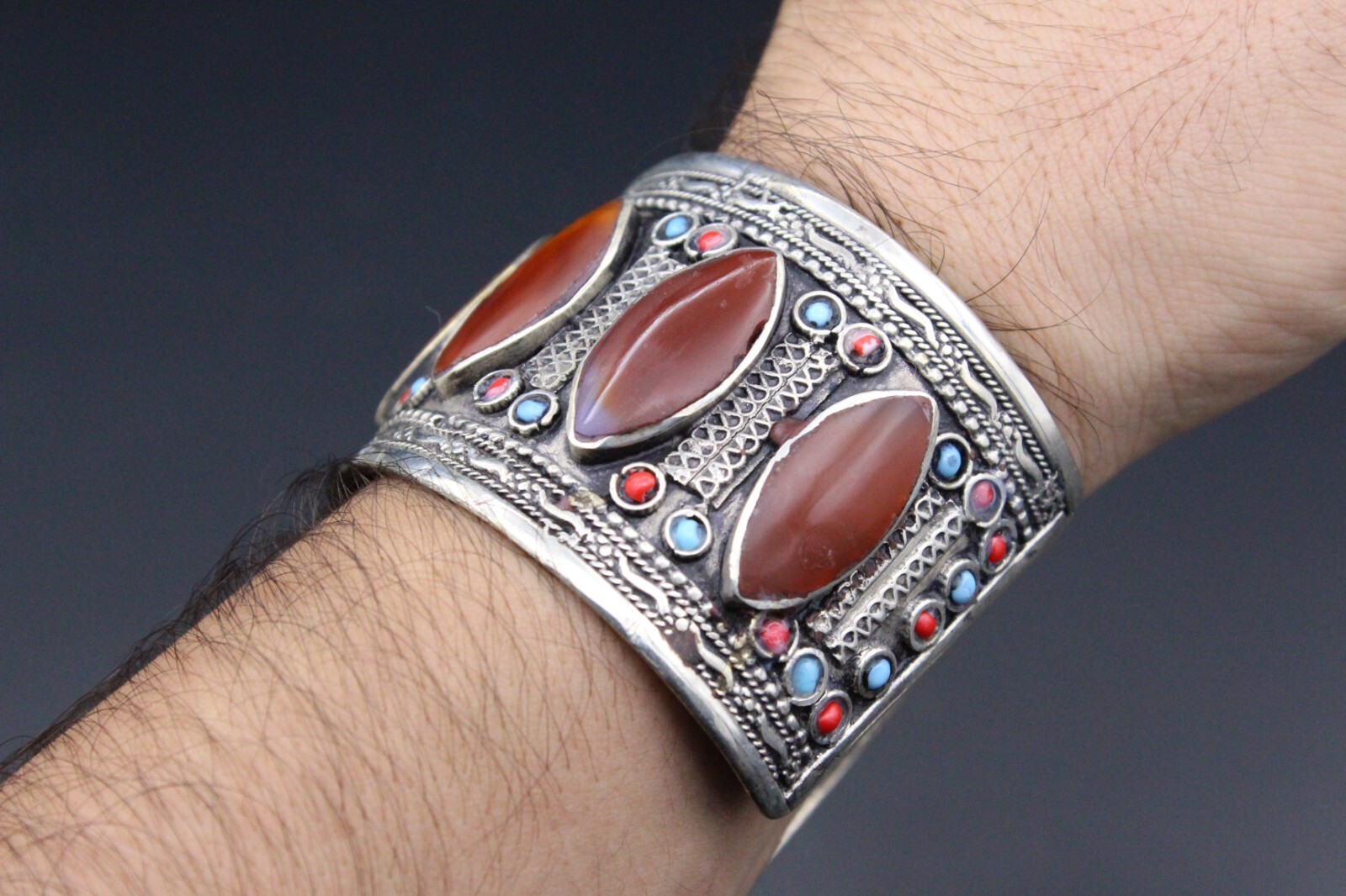 Kuchi Cuff Bracelet, Carnelian Stones Bracelet, Colorful Handmade Bracelet