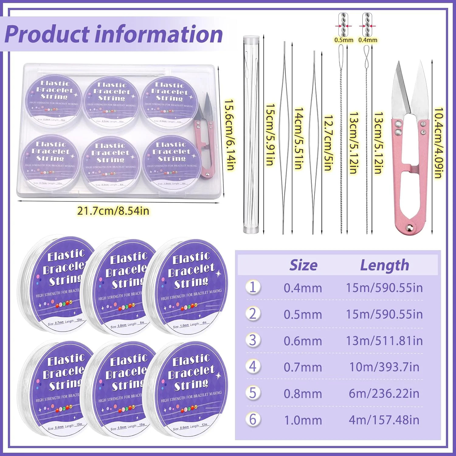 6 Rolls Bracelet String for Bracelet Making,0.4mm,0.5mm,0.6mm, 0.7mm, 0.8mm,1mm