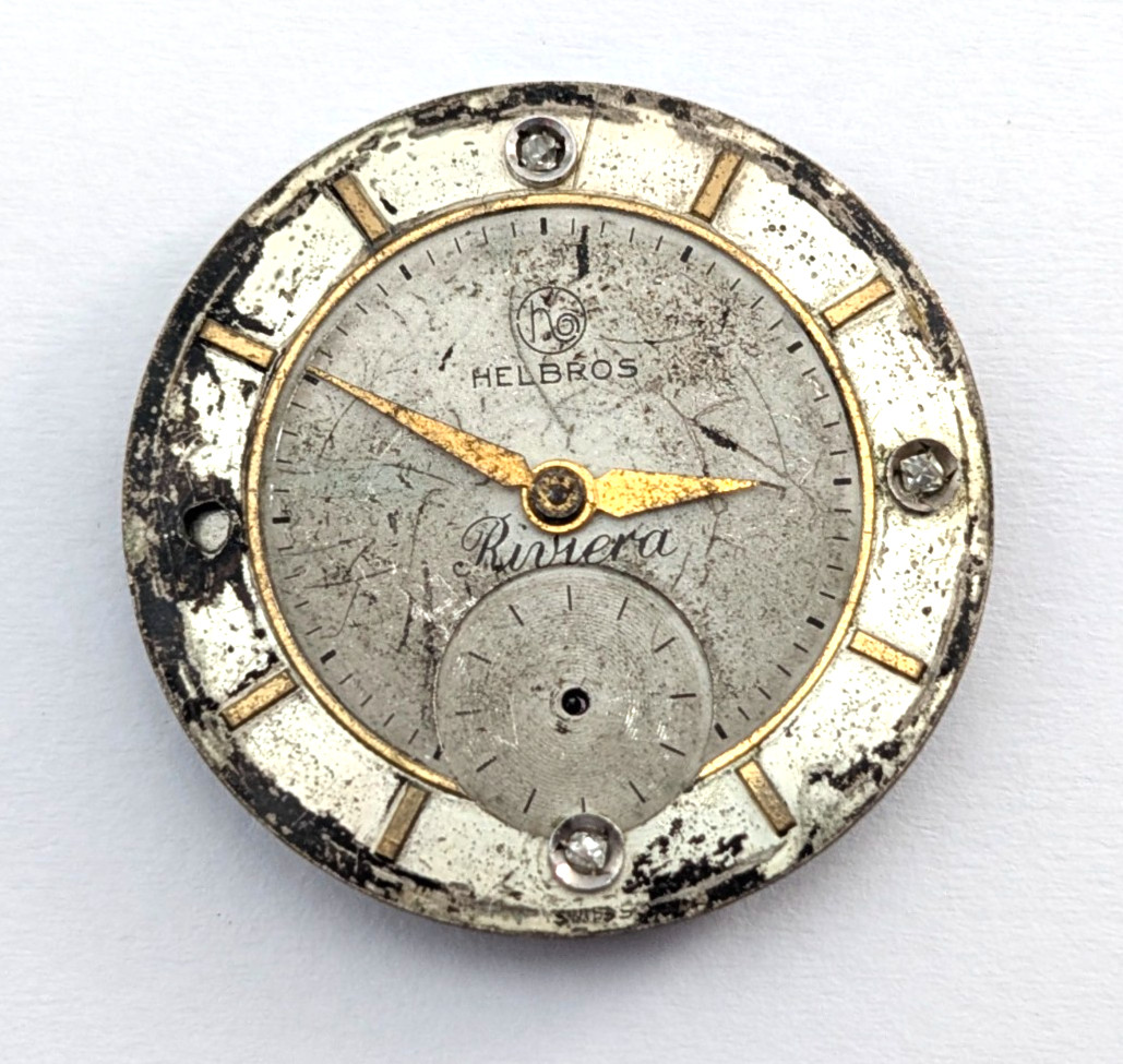 HELBROS Riveria 84 17j Mechanical Watch Movement Vintage Men’s 27mm PARTS REPAIR