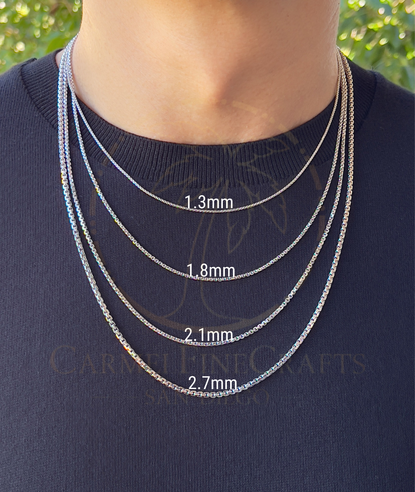 White Gold Round Box Chain 1.3mm-2.7mm Men Women Box Chain 16-24″ 14K Real Gold