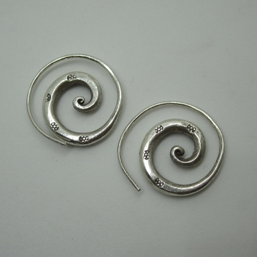 Handcrafted Earrings Pure Silver Spiral Round Tribal Stamp Plata Aretes joyería