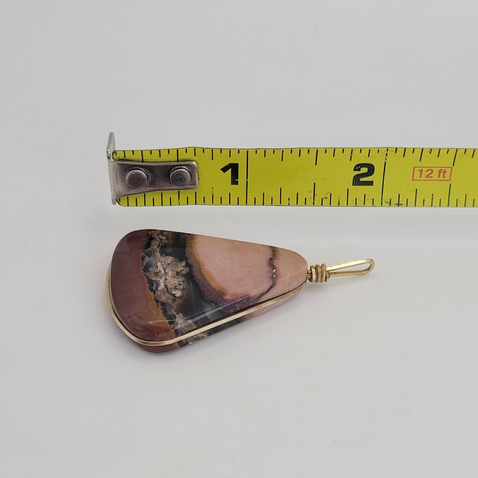Vintage Gold Tone Wire Wrap Pink Purple Brown Mookaite Jasper Stone Pendant
