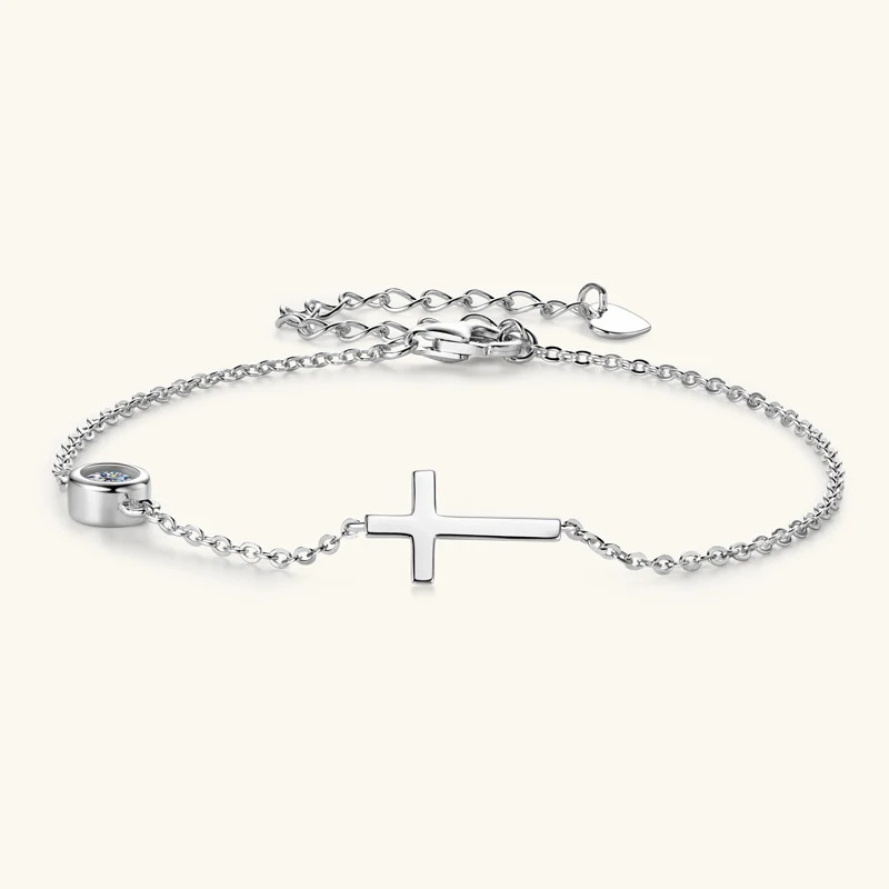 0.3ct Round Cut Lab‑Created Diamond Test Pass 16.5-21.5cm Cross Bracelet