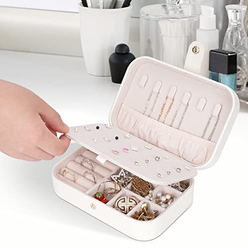 Travel Jewelry Box, Jewelry Organizer for Girls Gift Small Jewelry white